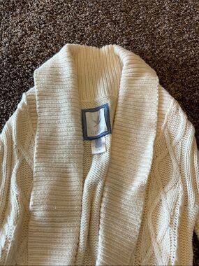 Vintage Aerie Cream Cable-Knit Shawl Collar Sweater